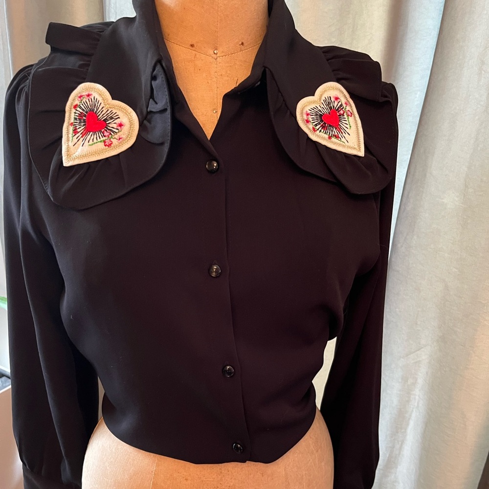 Vintage blouse bought in Tokyo. Ruffle collar with embroidered heart
